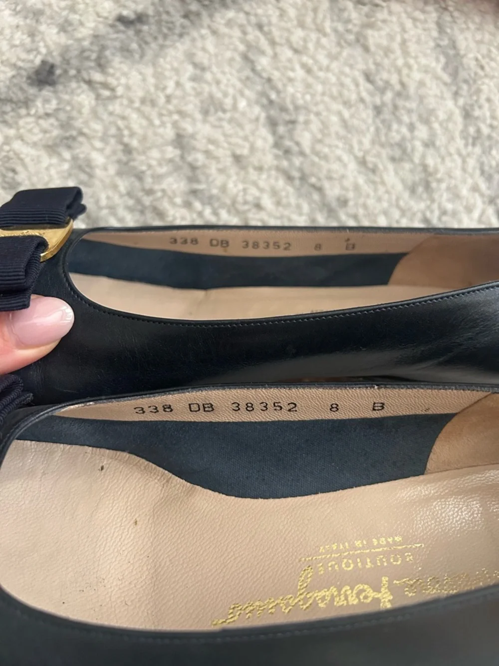 Salvatore Ferragamo Black Leather Vara Bow Pumps with Gold Buckle - Picture 5 of 10